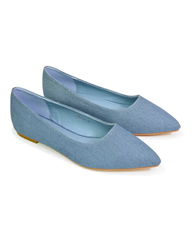 BUBBLES BRIDAL FLATS POINTED TOE WEDDING SLIP ON FLAT BALLERINA PUMP SHOES IN DENIM