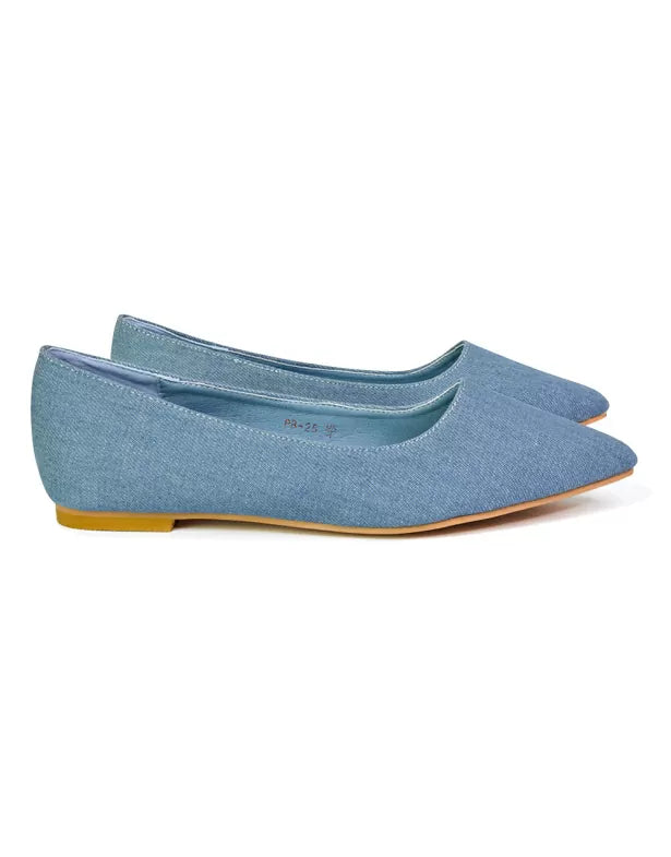 BUBBLES BRIDAL FLATS POINTED TOE WEDDING SLIP ON FLAT BALLERINA PUMP SHOES IN DENIM