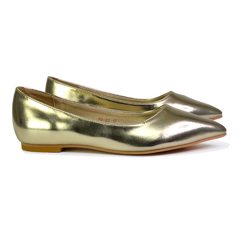 Bubbles Bridal Flats Pointed Toe Wedding Slip on Flat Ballerina Pump Shoes in Gold