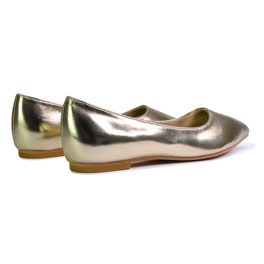 Bubbles Bridal Flats Pointed Toe Wedding Slip on Flat Ballerina Pump Shoes in Gold