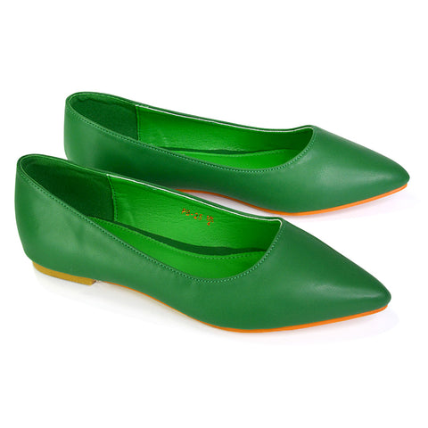 Bubbles Bridal Flats Pointed Toe Wedding Slip on Flat Ballerina Pump Shoes in Green