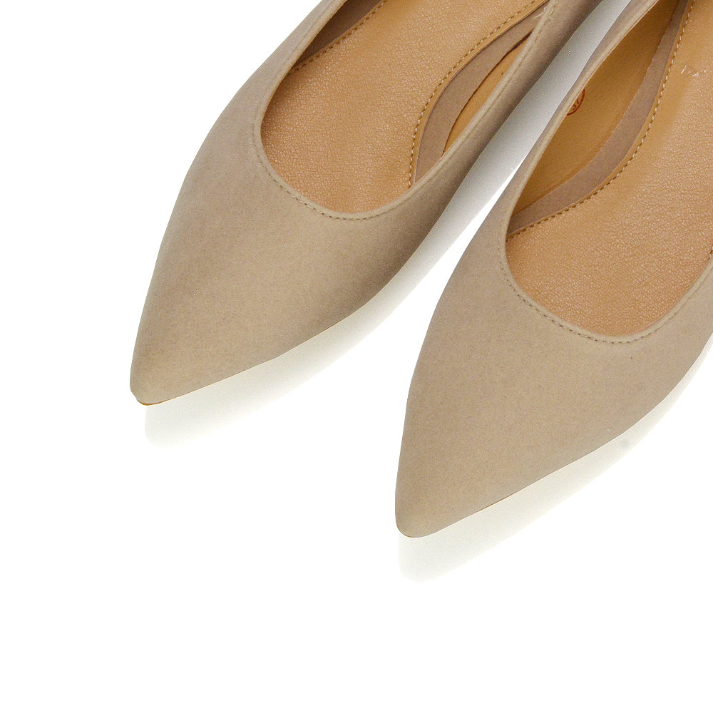 Alessia Flat Pointed Toe Low Heel Slip on Bridal Ballerina Pump Shoes in Nude