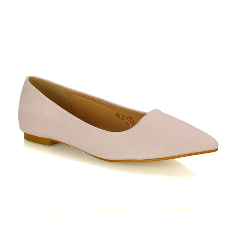 Alessia Flat Pointed Toe Low Heel Slip on Bridal Ballerina Pump Shoes in Nude