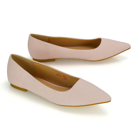 Alessia Flat Pointed Toe Low Heel Slip on Bridal Ballerina Pump Shoes in Nude