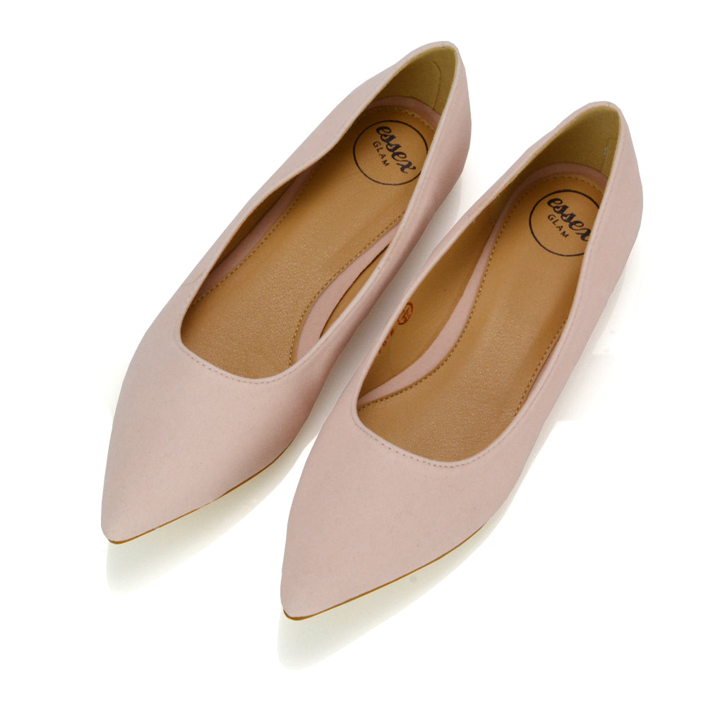 Alessia Flat Pointed Toe Low Heel Slip on Bridal Ballerina Pump Shoes in Nude