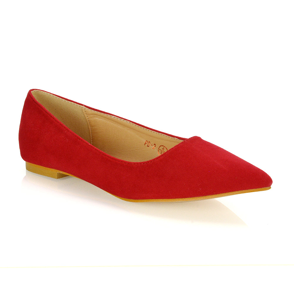 Alessia Flat Pointed Toe Low Heel Slip on Bridal Ballerina Pump Shoes in Red
