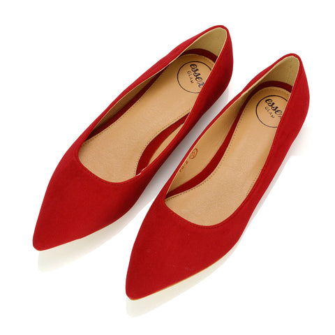 Alessia Flat Pointed Toe Low Heel Slip on Bridal Ballerina Pump Shoes in Red