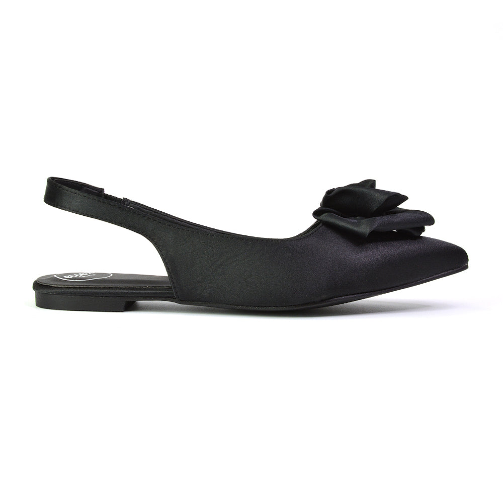 Zooey Rose Pointed Toe Sling Back Flat Ballerina Pump Shoes in Black