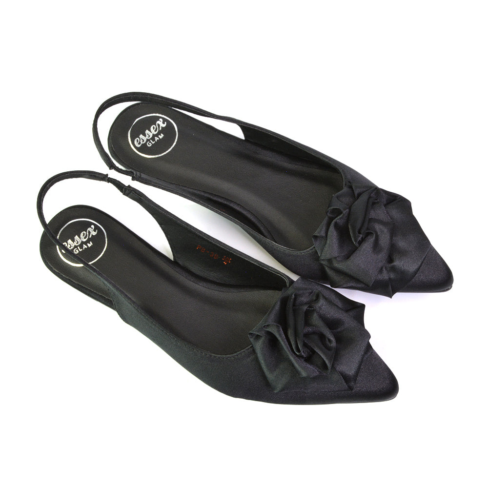 Zooey Rose Pointed Toe Sling Back Flat Ballerina Pump Shoes in Black