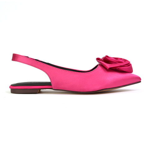 Zooey Rose Pointed Toe Sling Back Flat Ballerina Pump Shoes in Fuchsia