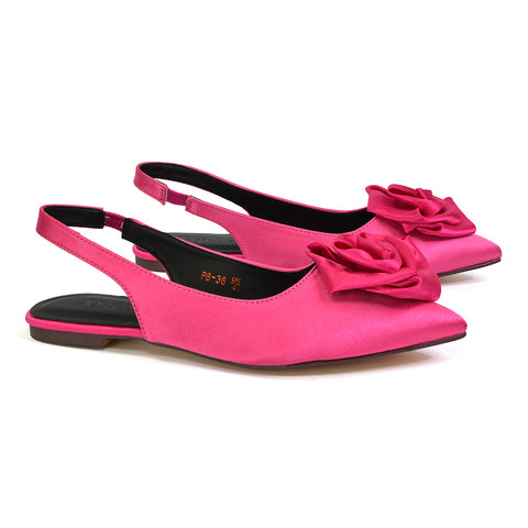 Zooey Rose Pointed Toe Sling Back Flat Ballerina Pump Shoes in Fuchsia