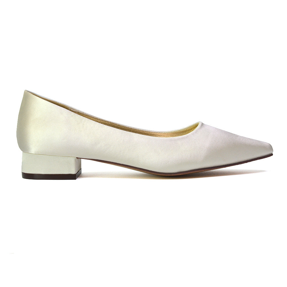 Karen Slip On Pointed Toe Wedding Shoes Low Heel Bridal Heels Court Shoes in Ivory