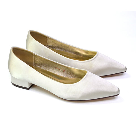 Karen Slip On Pointed Toe Wedding Shoes Low Heel Bridal Heels Court Shoes in Ivory