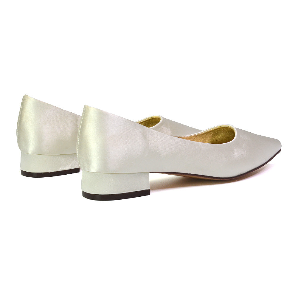 Karen Slip On Pointed Toe Wedding Shoes Low Heel Bridal Heels Court Shoes in Ivory