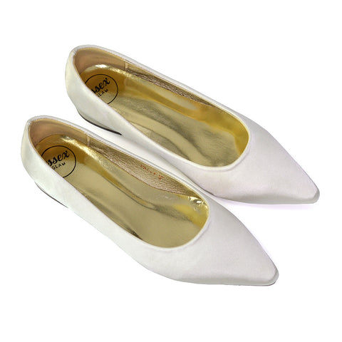 Karen Slip On Pointed Toe Wedding Shoes Low Heel Bridal Heels Court Shoes in Ivory