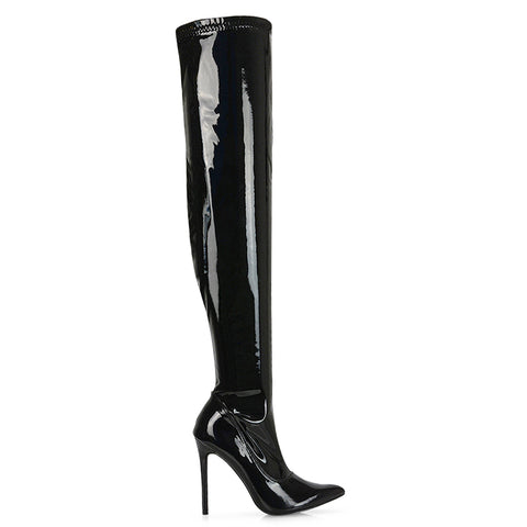 PIPER OVER THE KNEE ZIP UP THIGH HIGH STILETTO HEELED BOOTS IN WHITE SYNTHETIC LEATHER