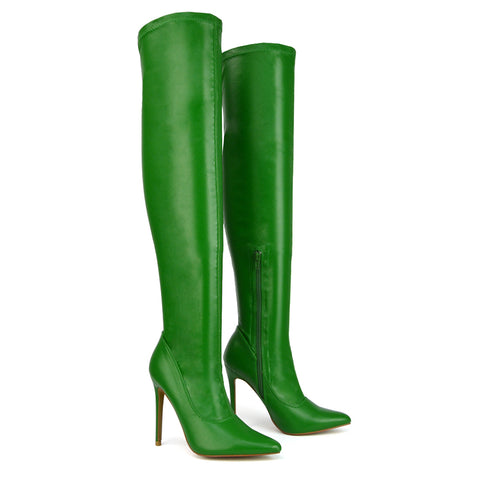 Green Boots, Green Heeled Boots, Green Long Boots