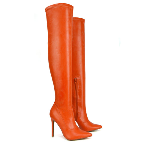  orange heeled boots