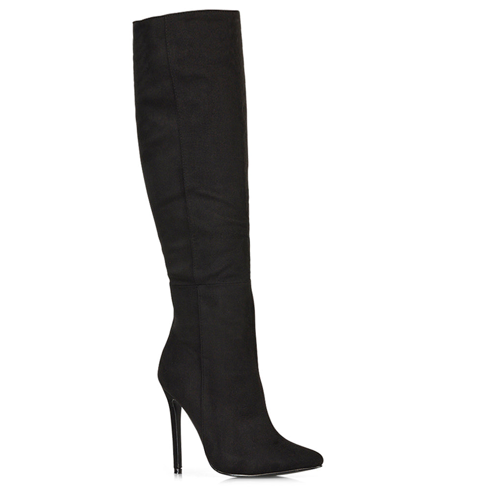 knee high black faux suede boots