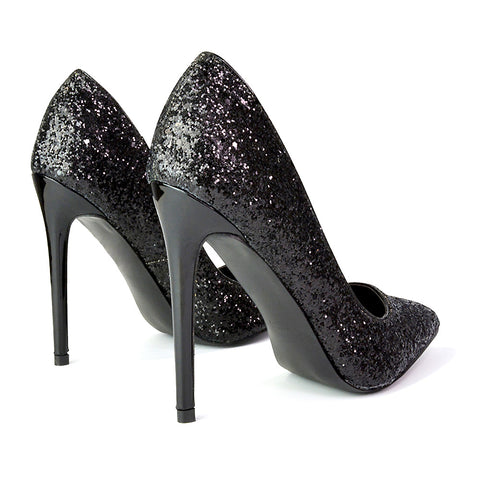 Black heels glitter best sale