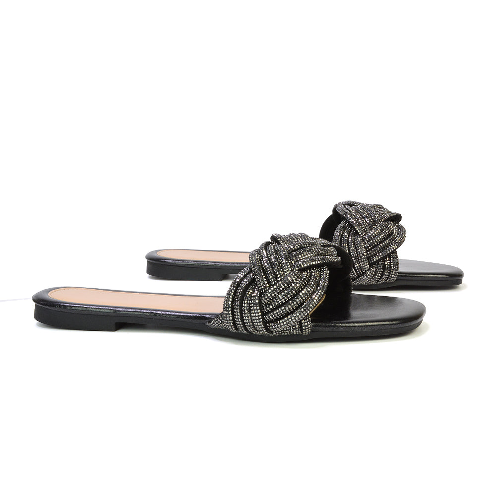 black diamante flat sandals