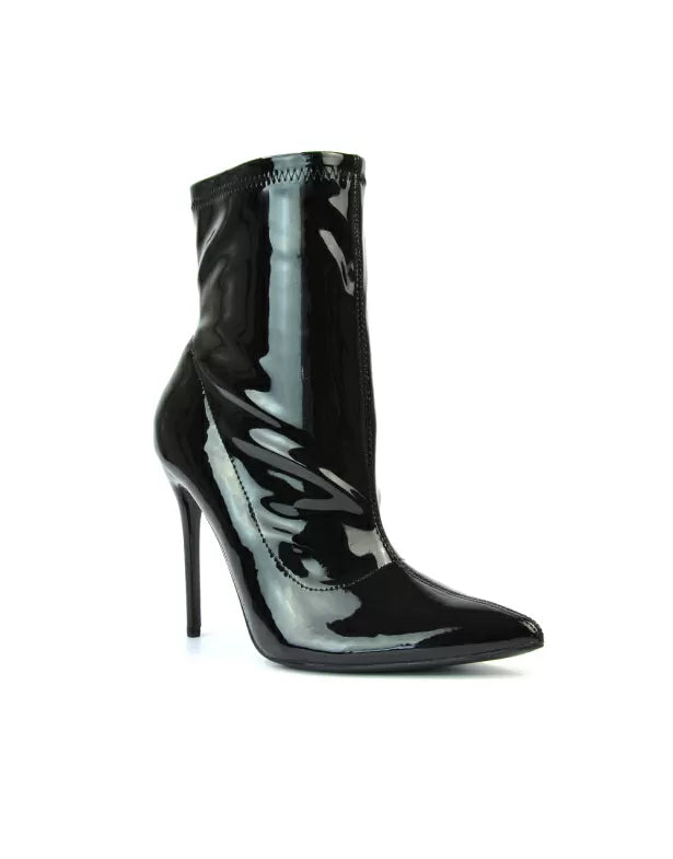 Felix Pointed Toe Stretchy Sock Ankle Boots With Stiletto Heel in Black Lycra