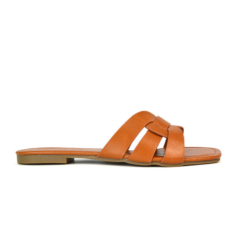 SPC-2 Tan Synthetic Leather Flat Sandals