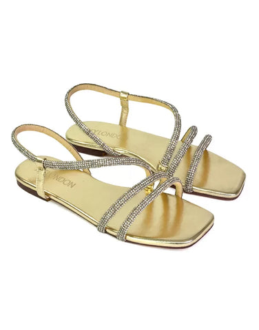 gold diamante flat sandals