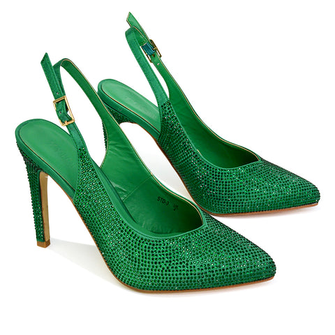 green stiletto heels