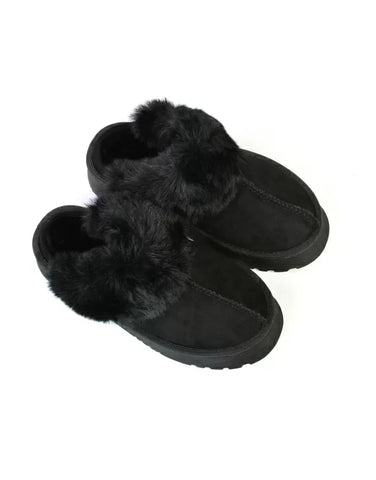 Faith Slip On Faux Fur Slippers with Platform Sole in Grey