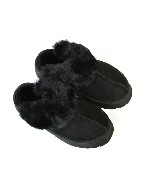 Faith Slip On Faux Fur Slippers with Platform Sole in Beige