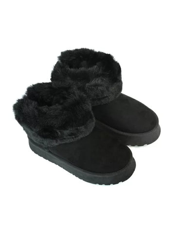 Winnie Platform Faux Fur Ankle Boots with Bow Detailing in Black