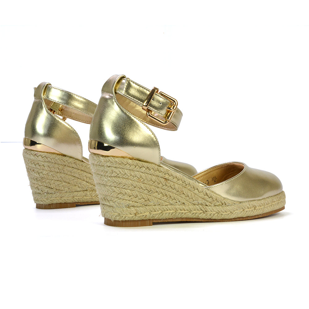 Forest Closed Toe Espadrilles With Sandal Wedge Heel in Navy