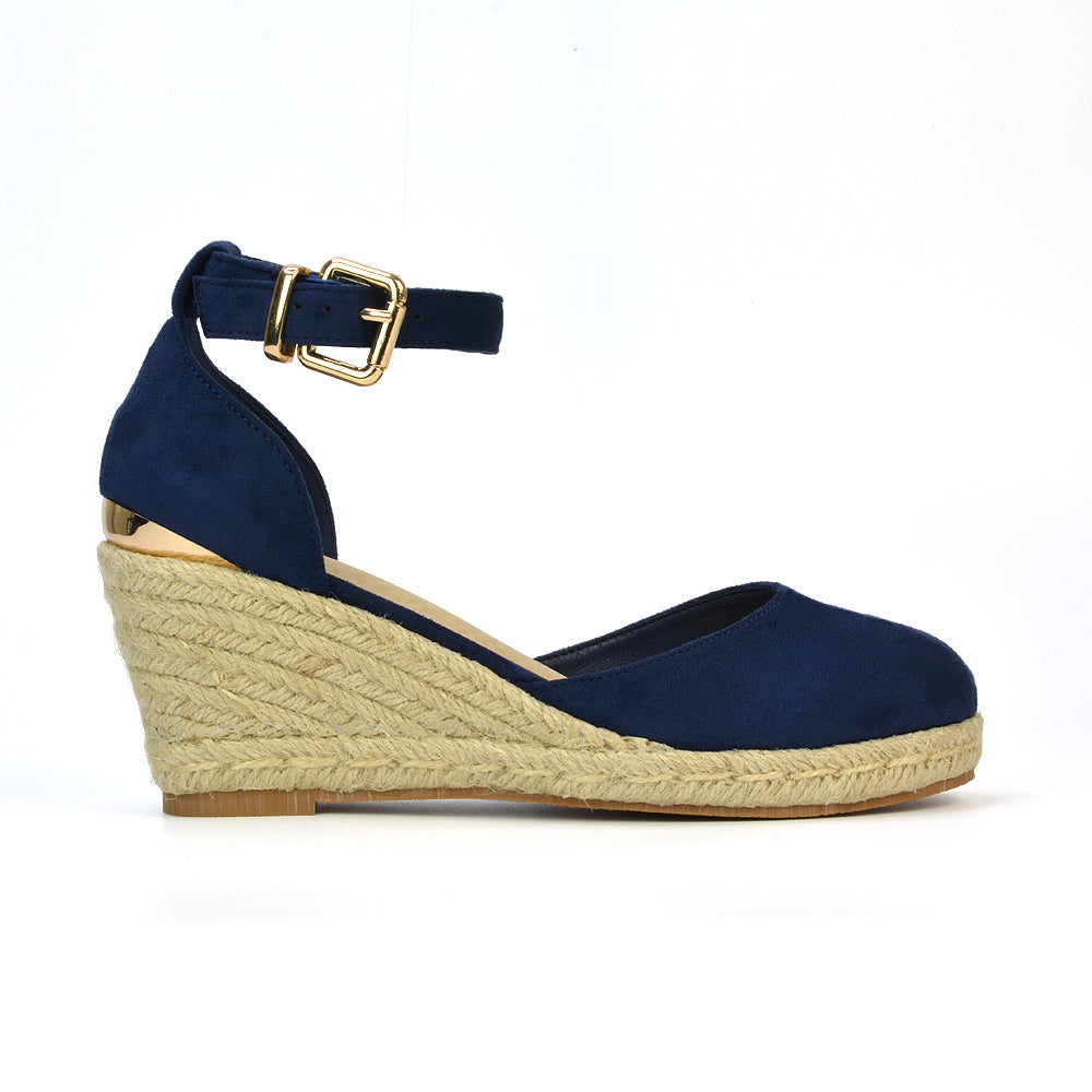 Forest Closed Toe Espadrilles With Sandal Wedge Heel in Navy