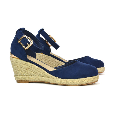 Forest Closed Toe Espadrilles With Sandal Wedge Heel in Navy