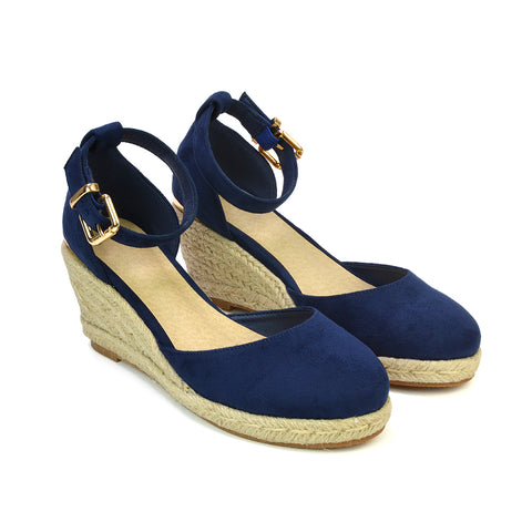 Forest Closed Toe Espadrilles With Sandal Wedge Heel in Navy