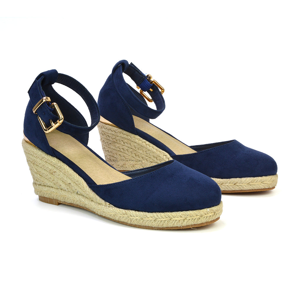 Forest Closed Toe Espadrilles With Sandal Wedge Heel in Navy