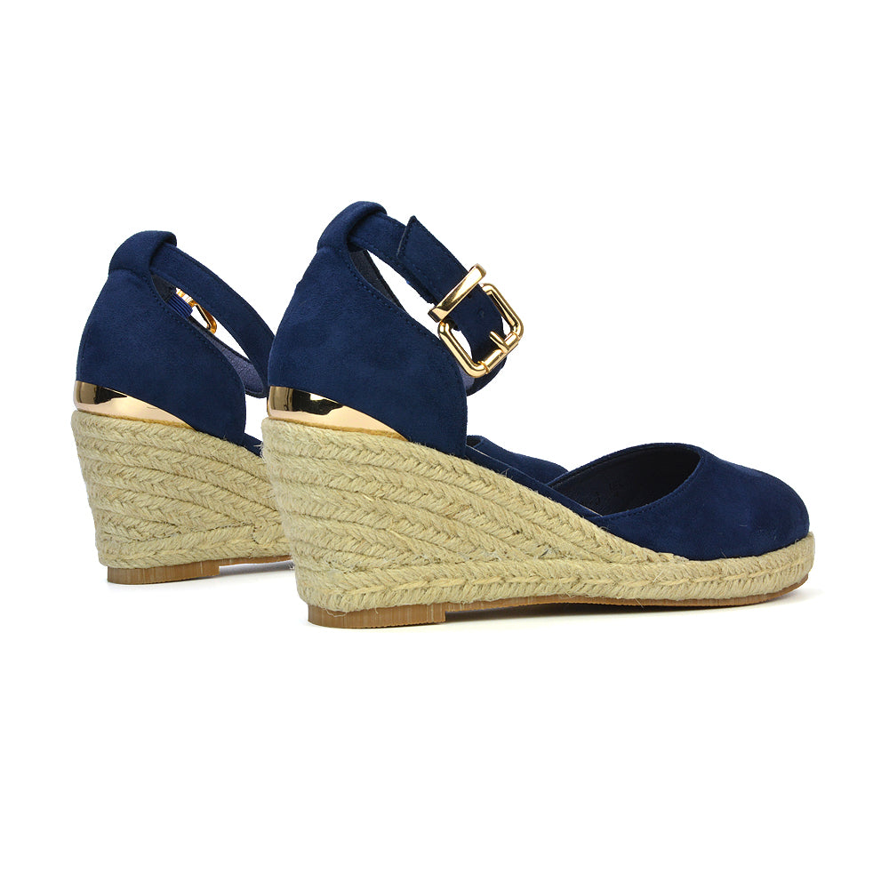 Forest Closed Toe Espadrilles With Sandal Wedge Heel in Navy