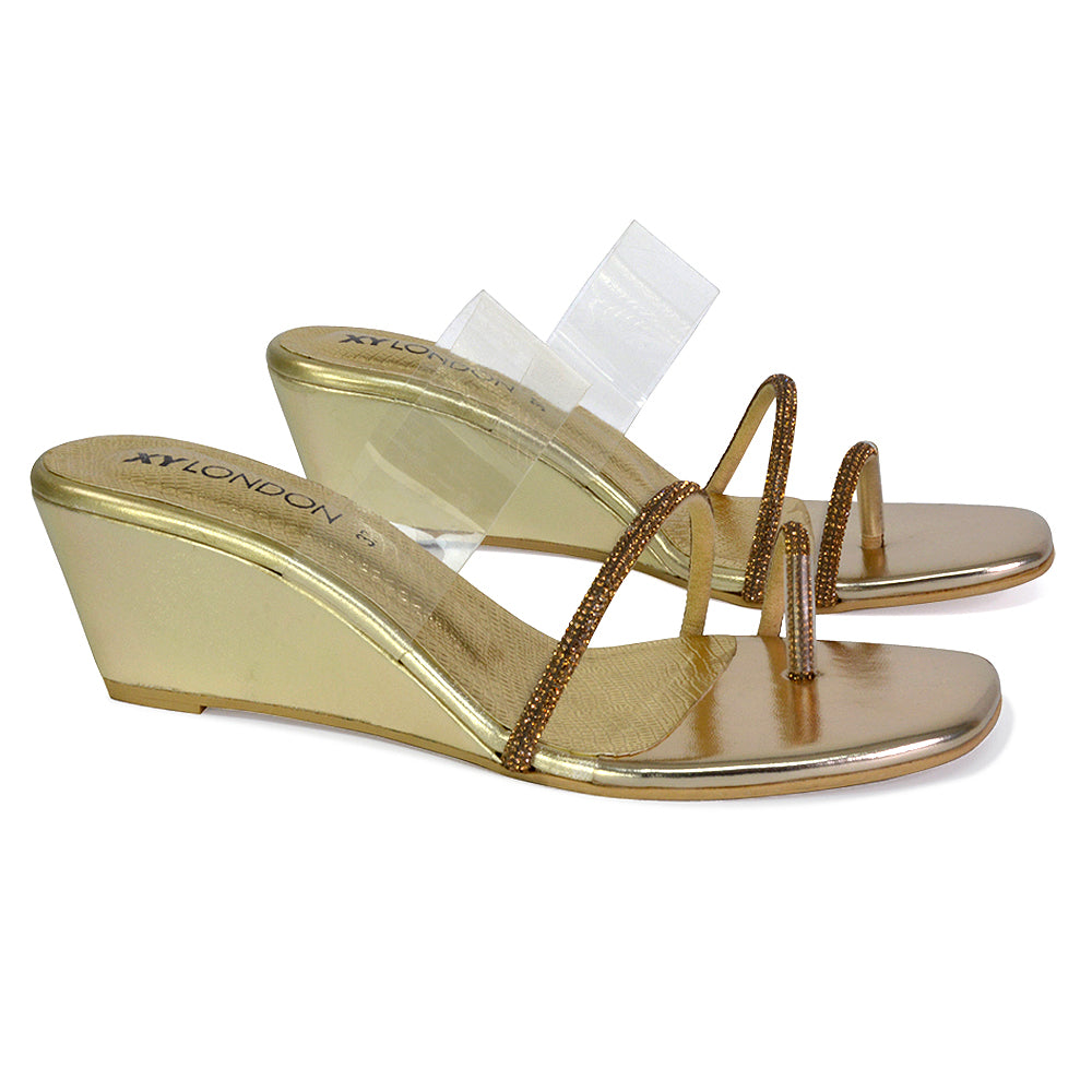 gold diamante wedges