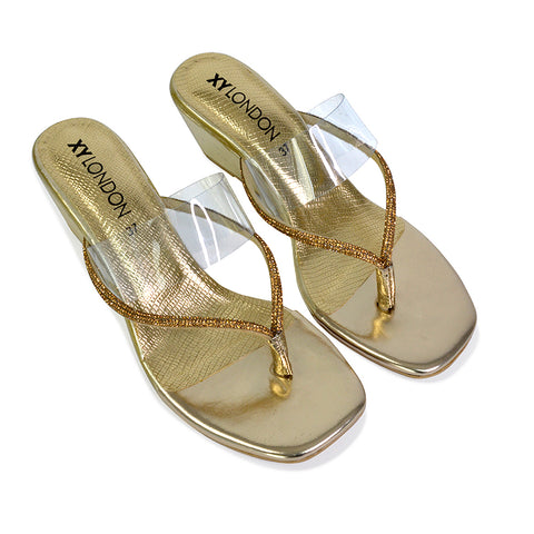 gold diamante sandals