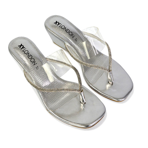 silver diamante sandals