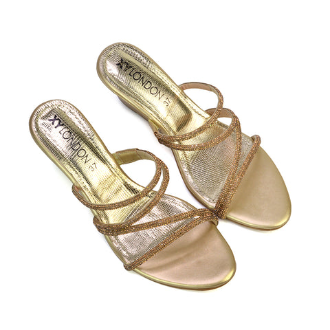 gold diamante sandals