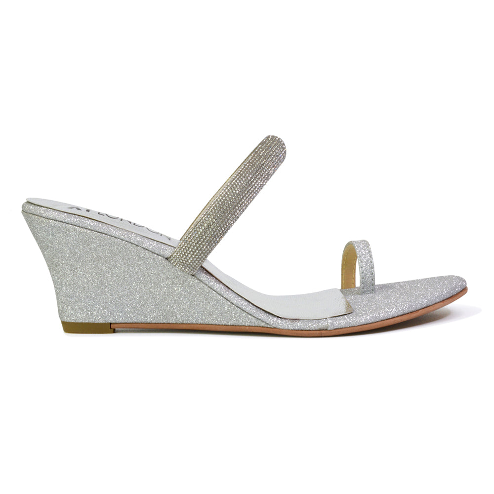 silver wedge heels