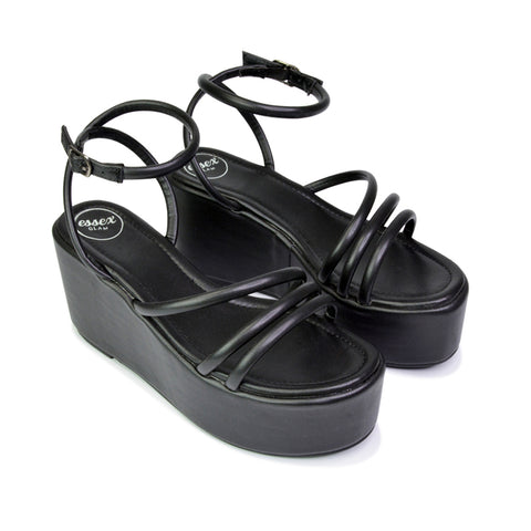 black wedge heels