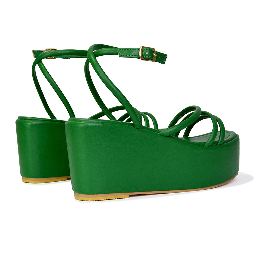 Birdie Ankle Strap Platform Sandal Wedge Heel Flatforms in Green