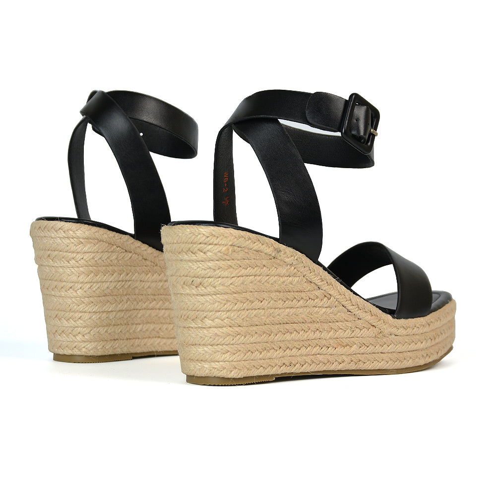 Dayla Platform Espadrille Sandal Wedge Heel With a Square Toe in Gold