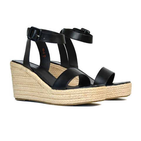 Dayla Platform Espadrille Sandal Wedge Heel With a Square Toe in Gold