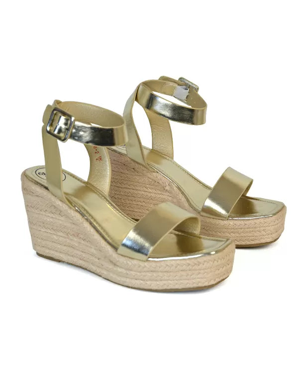 DAYLA PLATFORM ESPADRILLE SANDAL WEDGE HEEL WITH A SQUARE TOE IN SILVER
