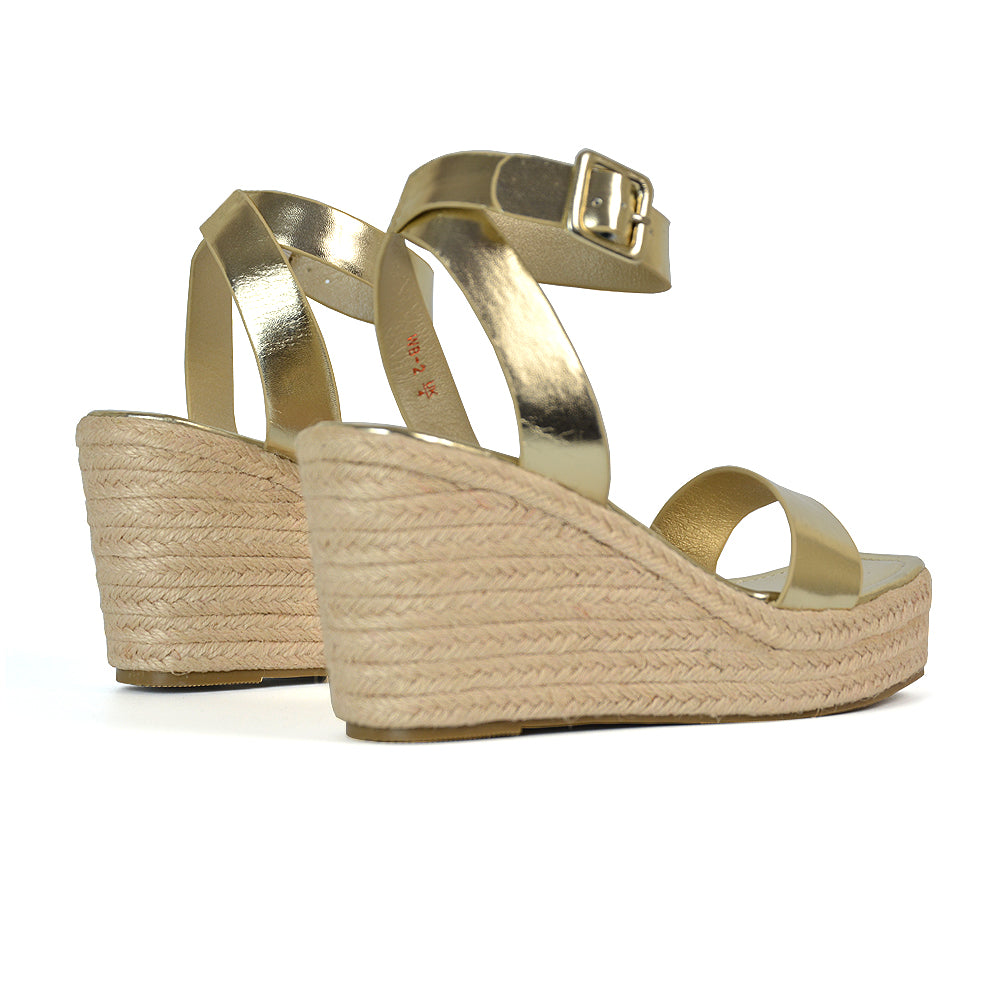 Dayla Platform Espadrille Sandal Wedge Heel With a Square Toe in Silver