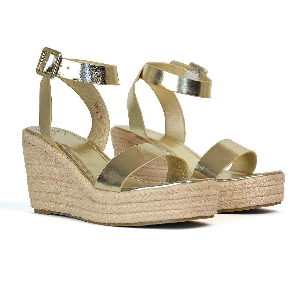 Dayla Platform Espadrille Sandal Wedge Heel With a Square Toe in Black